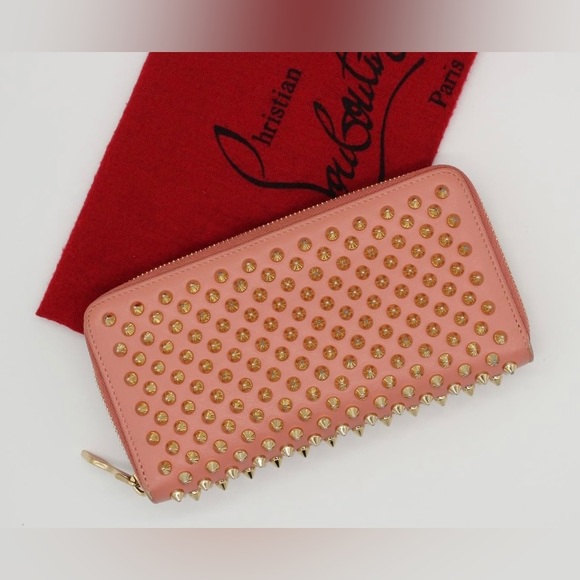 Christian Louboutin Handbags - Christian Louboutin Panettone Pink Leather Gold Spikes Zip Around Long Wallet
